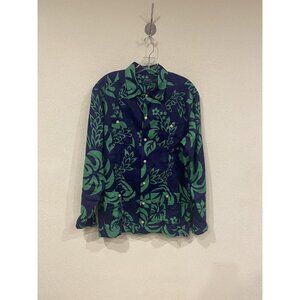 Polo Ralph Lauren Shirt Mens Medium Blue Floral Hawaiian Custom Fit Button Front